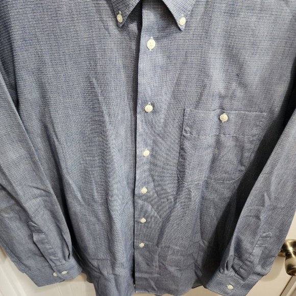 VTG Yves Saint Laurent Blue Woven Dress Shirt LS Button Down Size L 16.5 32-33 - Picture 7 of 10